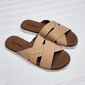 L.L. Bean Women's Lakewashed Leather Slide Sandals Size 6 Tan